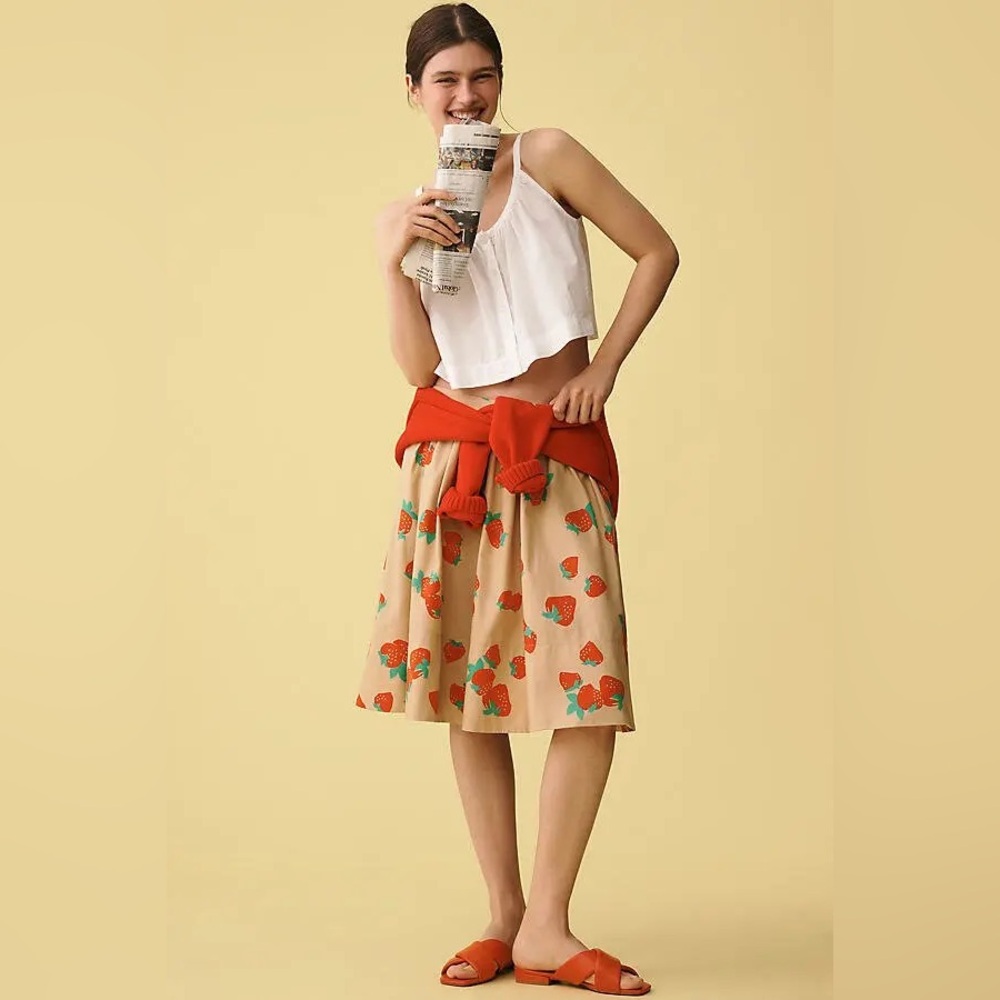 Maeve for Anthropologie Strawberry Print Skirt NWT Size Large Cottagecore
